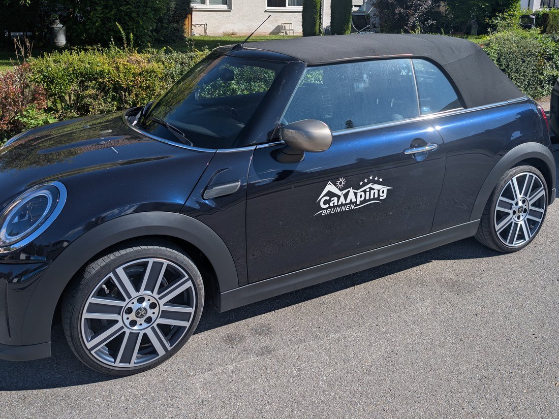 Vehicle lettering: Mini Cooper convertible for Camping Brunnen